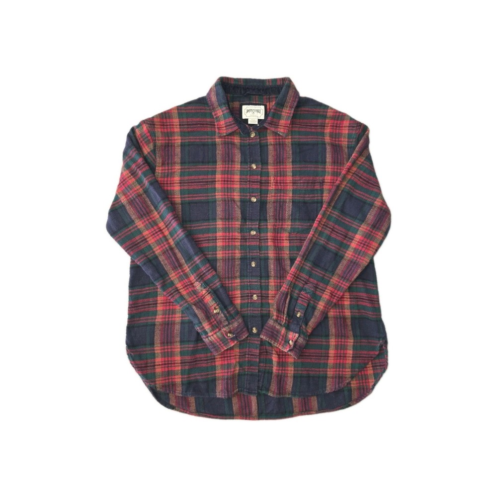 American Eagle Flannel Plaid Shirt Mens Small Red Green Button Up Long Sleeve